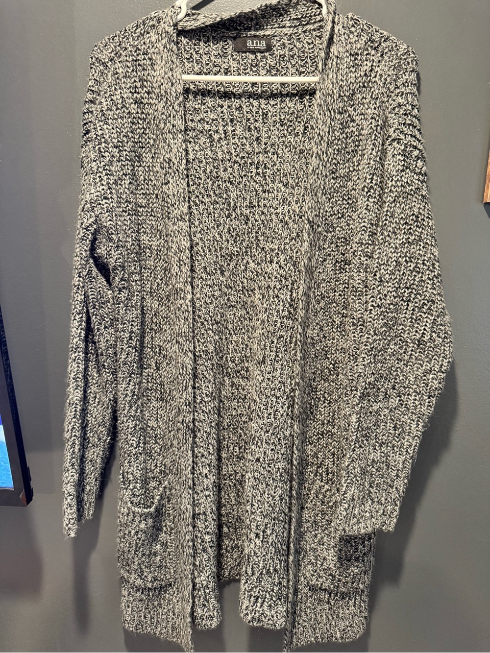 a.n.a Black & White Marled Open-Front Knit Cardigan
